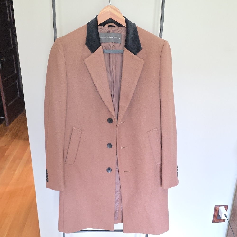 French Connection Brown Trench Coat with Black Details